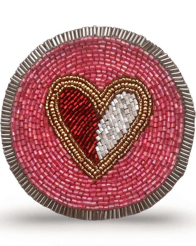 Pink Beaded Coaster with White Red Heart