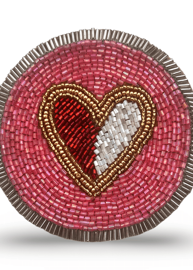 Pink Beaded Coaster with White Red Heart