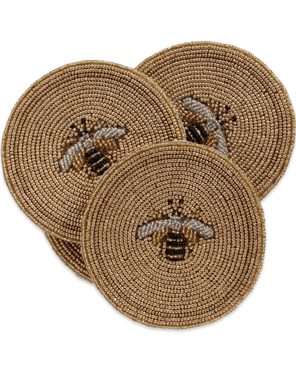 Casa Duniya Beaded Coasters Gold Bee Stripey Bee Coasters