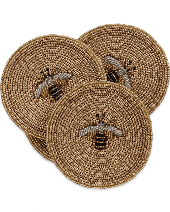 Casa Duniya Beaded Coasters Gold Bee Stripey Bee Coasters