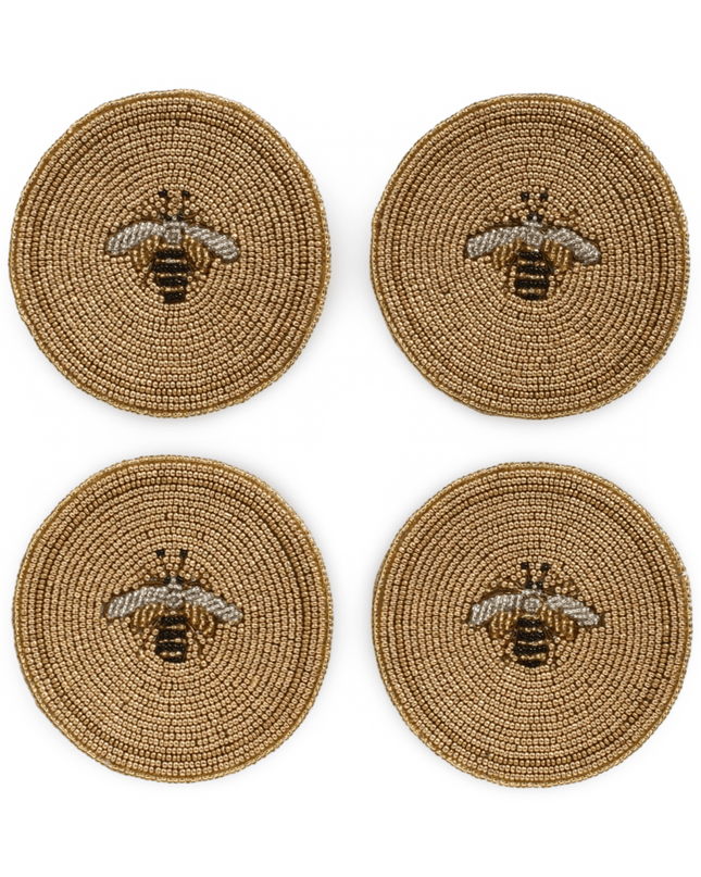 Casa Duniya Beaded Coasters Gold Bee Stripey Bee Coasters