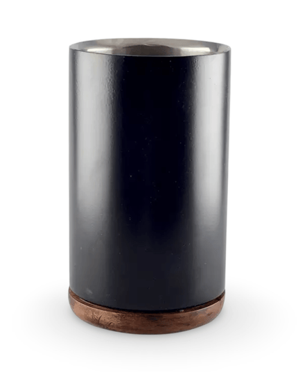 Black Metal Wine Cooler with Wooden Base