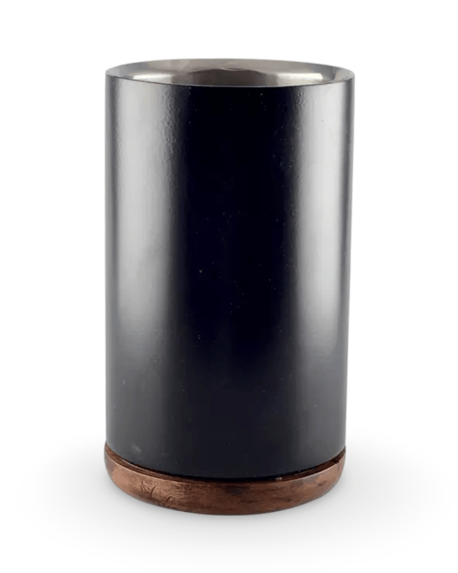 Black Metal Wine Cooler with Wooden Base