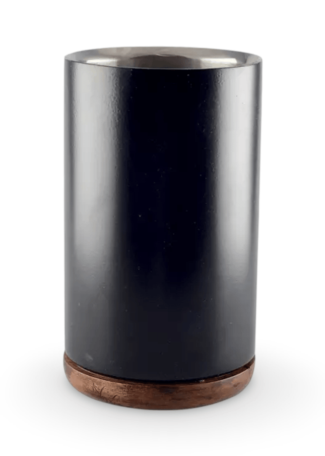 Black Metal Wine Cooler with Wooden Base
