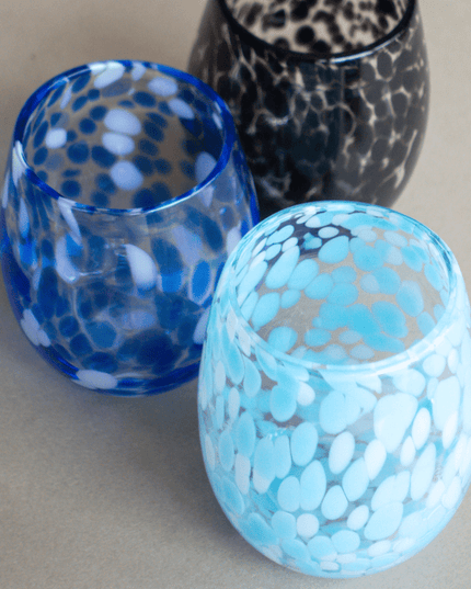 Black, Blue, Light Blue Blown Glass Water Tumblers