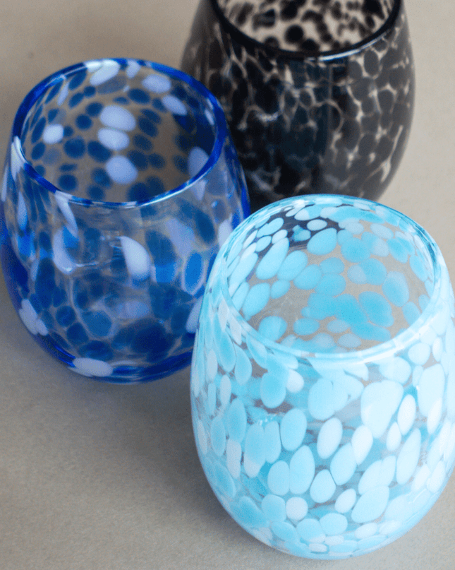 Black, Blue, Light Blue Blown Glass Water Tumblers