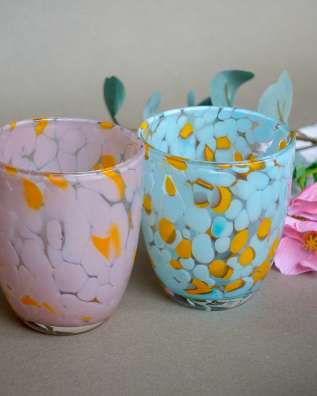 Pink and Light Blue Blown Glass Tumblers