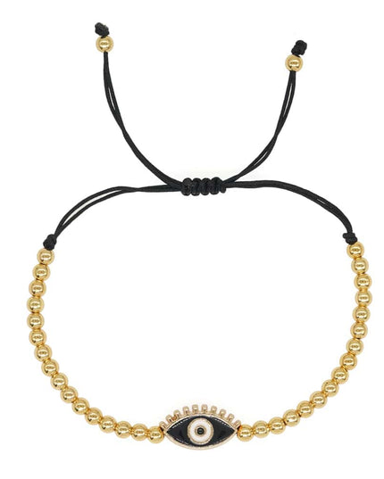 Gold Beaded Adjustable Black Evil Eye Bracelet