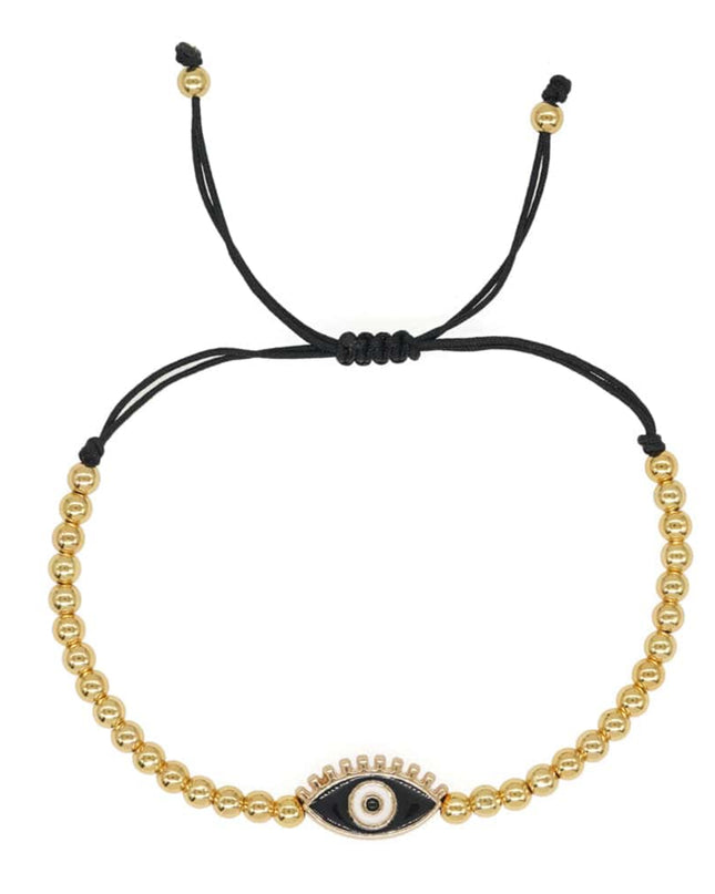Gold Beaded Adjustable Black Evil Eye Bracelet
