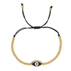 Gold Beaded Adjustable Black Evil Eye Bracelet