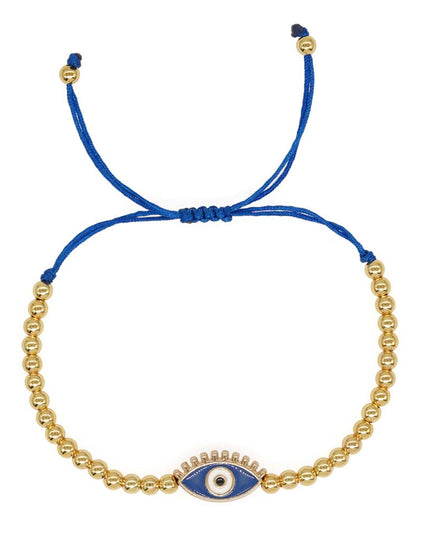 Gold Beaded Adjustable Blue Evil Eye Bracelet