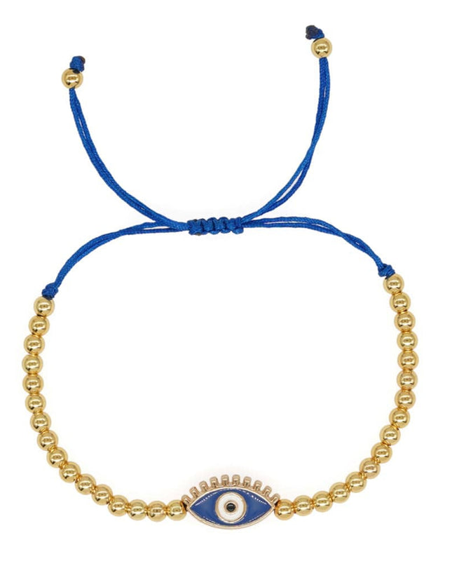 Gold Beaded Adjustable Blue Evil Eye Bracelet