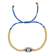 Load image into Gallery viewer, Gold Beaded Adjustable Blue Evil Eye Bracelet
