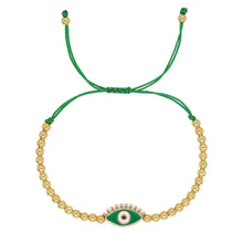 Load image into Gallery viewer, Gold Beaded Adjustable Green Evil Eye Bracelet

