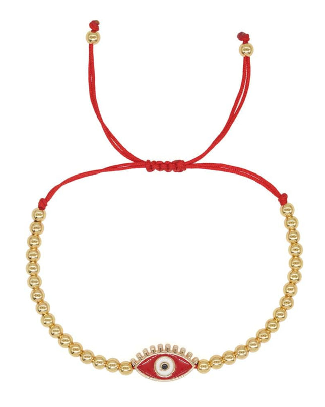 Gold Beaded Adjustable Red Evil Eye Bracelet