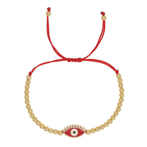 Gold Beaded Adjustable Red Evil Eye Bracelet