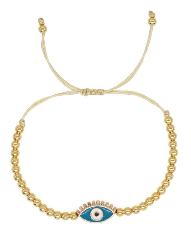 Gold Beaded Adjustable Turquoise Evil Eye Bracelet