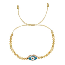 Load image into Gallery viewer, Gold Beaded Adjustable Turquoise Evil Eye Bracelet
