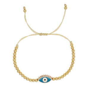Gold Beaded Adjustable Turquoise Evil Eye Bracelet
