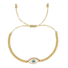 Load image into Gallery viewer, Gold Beaded Adjustable White Evil Eye Bracelet
