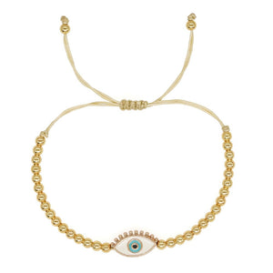 Gold Beaded Adjustable White Evil Eye Bracelet