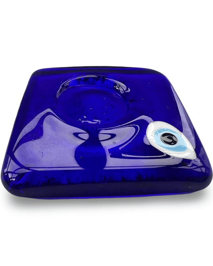 Square Blue Glass Evil Eye Candle Holder