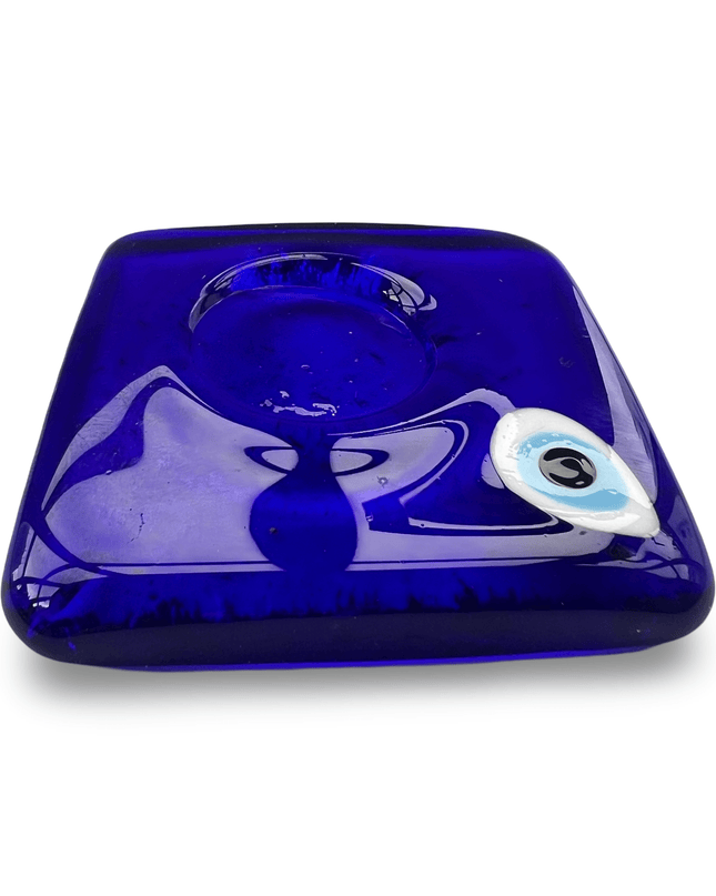 Square Blue Glass Evil Eye Candle Holder