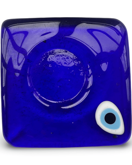 Square Blue Glass Evil Eye Candle Holder