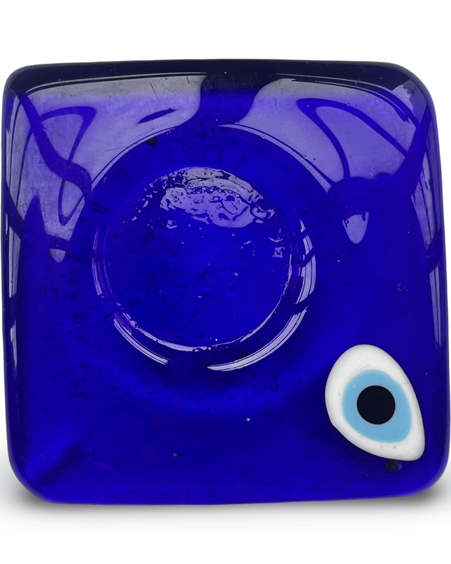 Square Blue Glass Evil Eye Candle Holder