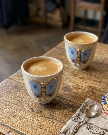 Farah butterfly espresso cups, handwash only ceramic set made by artisans in Jordan