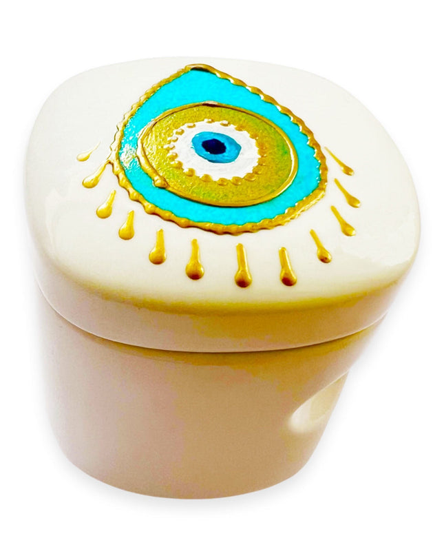 Hand Painted Porcelain Evil Eye Nazar Candle with Cover