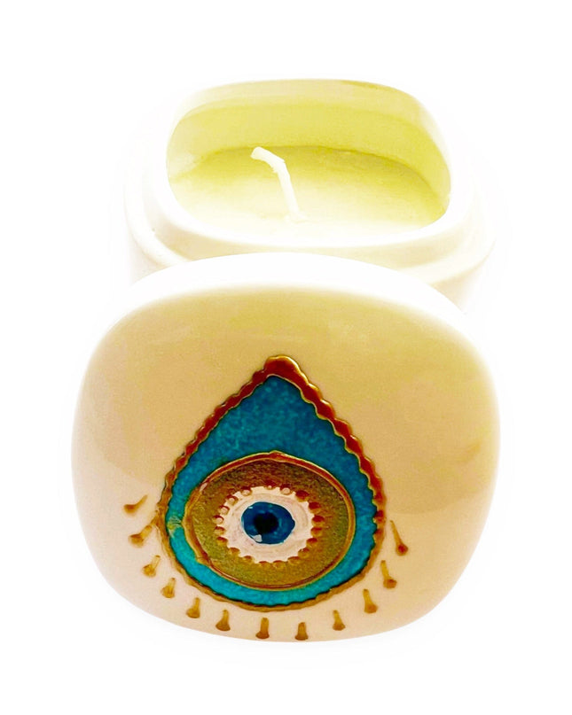 Hand Painted Porcelain Evil Eye Nazar Candle with Cover