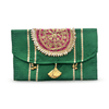 Green Linen Pouch with Gold Hot Pink Mandala Embroidery