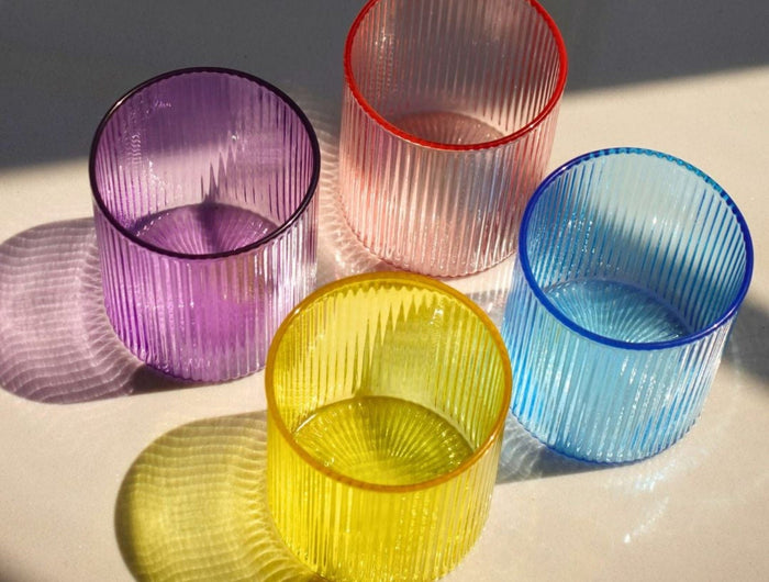 Set Of Colorful Ribbed Glass Tumblers