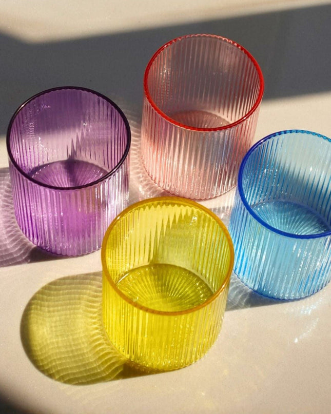 Set Of Colorful Ribbed Glass Tumblers