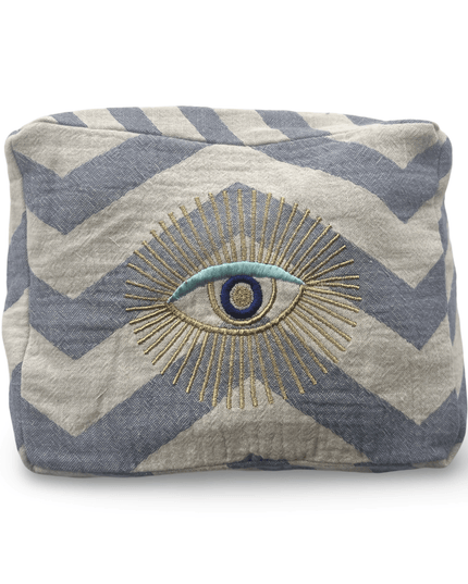 Blue and White Embroidered Evil Eye Cosmetic Pouch