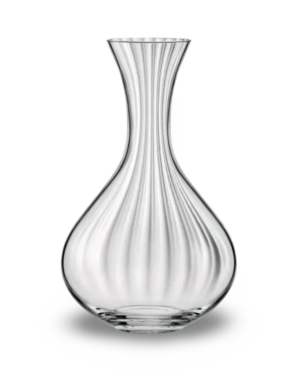 Clear glass carafe on a white background