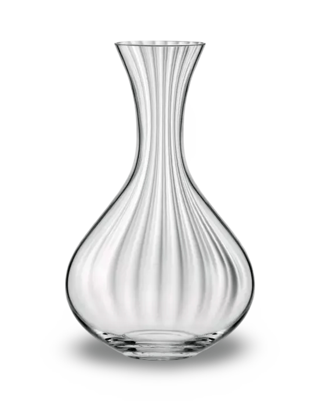 Clear glass carafe on a white background