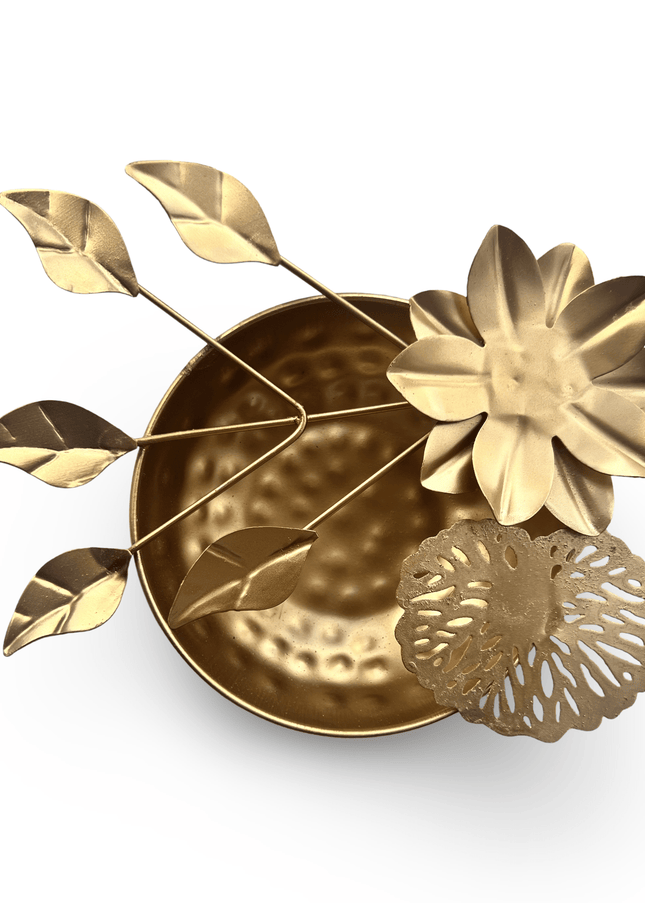 Hammered Gold Bowls with Flower Accents