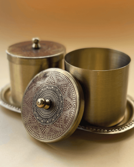 Kabir Brass Jars - Set of 2 with Tray