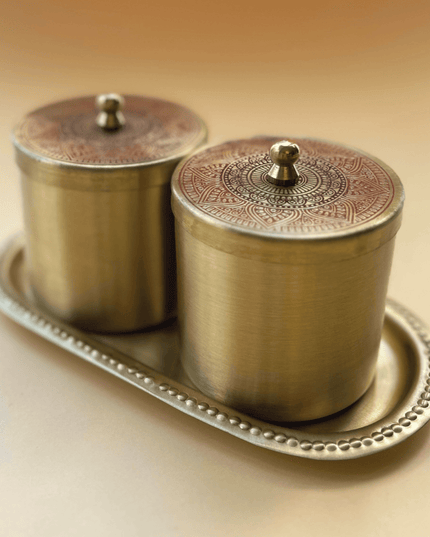 Kabir Brass Jars - Set of 2 with Tray