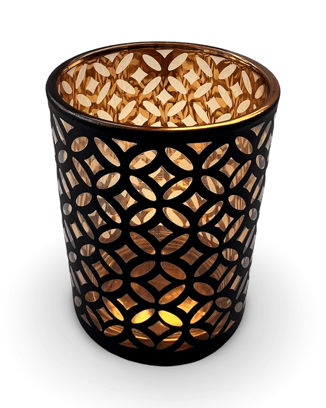 Black Glass Candle Holder Tealight Holder with Design