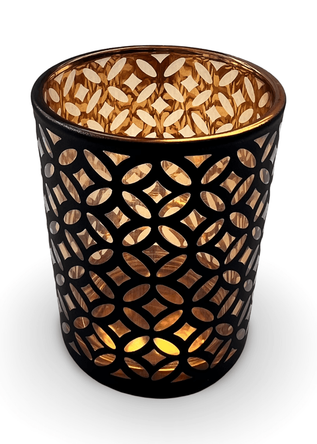 Black Glass Candle Holder Tealight Holder with Design