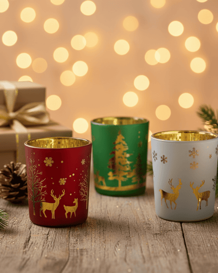 Casa Duniya Christmas Glass Candle Holder Noel Candle Holder