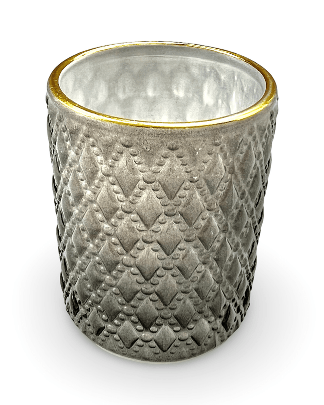 Gray Geocut Candle Votive with Gold Rim