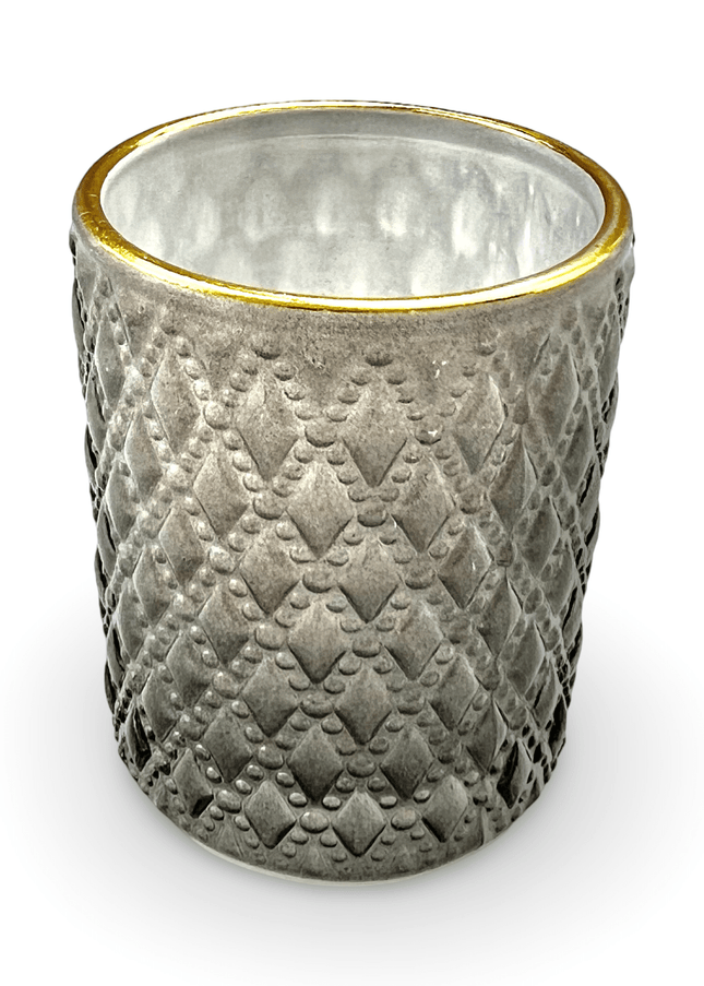 Gray Geocut Candle Votive with Gold Rim