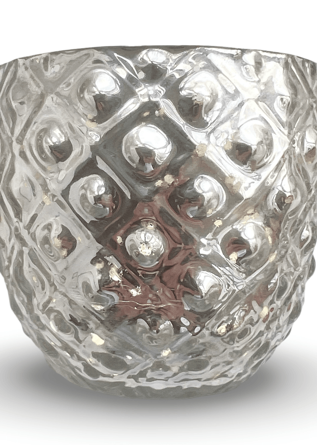 Silver Hand-Painted Glass Candle Holder with Intricate Pattern