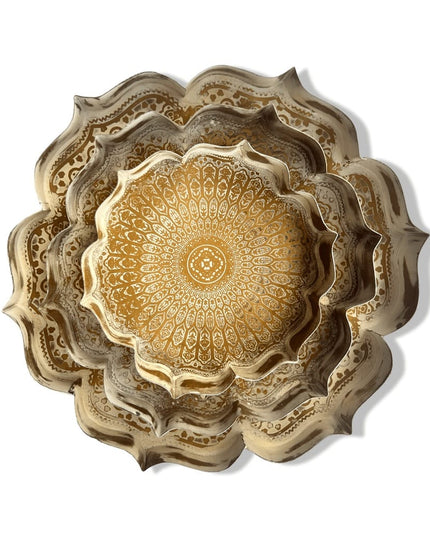 Casa Duniya Hammered Gold Lotus Tray Detail Mumtaz Trays (Set of 3)