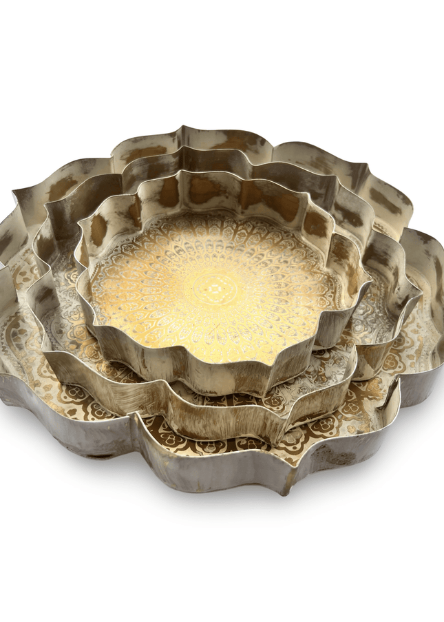 Antique Finish Gold Lotus Trays 