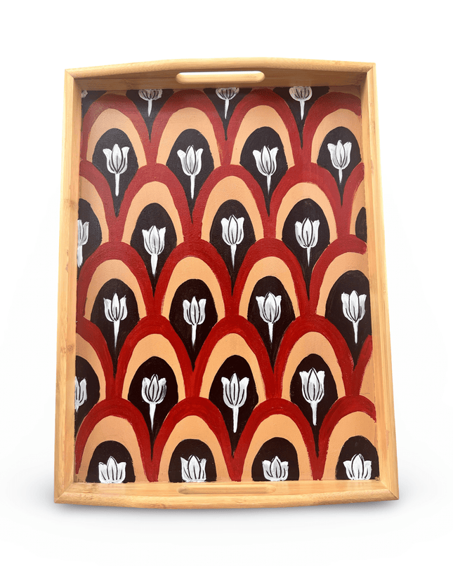 Hand Painted Burgundy Floral Design Tray